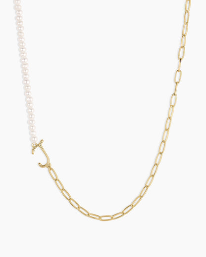 Lou Pearl Alphabet Necklace || option::18K Gold Plated, J