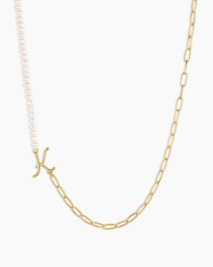 Lou Pearl Alphabet Necklace || option::18K Gold Plated, K