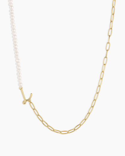 Lou Pearl Alphabet Necklace || option::18K Gold Plated, L