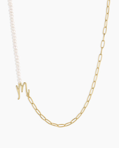 Lou Pearl Alphabet Necklace || option::18K Gold Plated, M