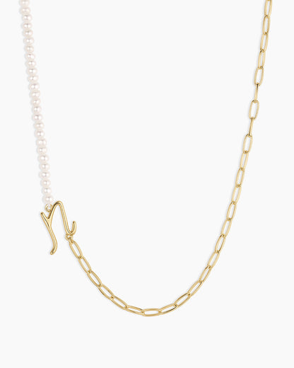Lou Pearl Alphabet Necklace || option::18K Gold Plated, N