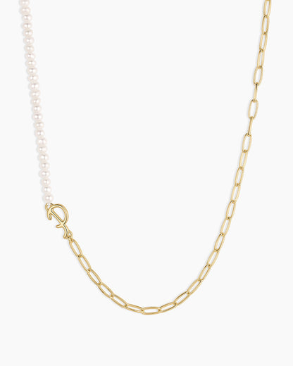 Lou Pearl Alphabet Necklace || option::18K Gold Plated, P