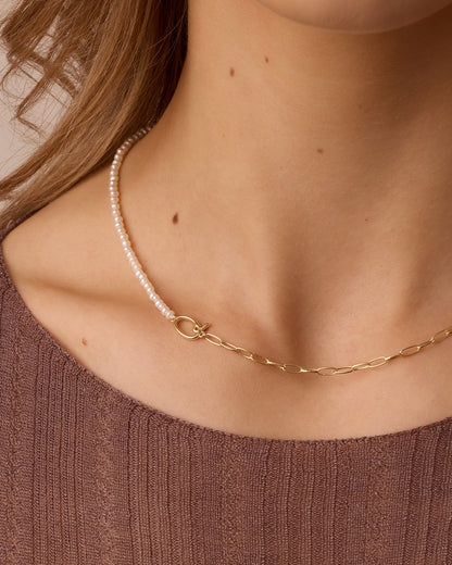 Lou Pearl Alphabet Necklace || option::18K Gold Plated, Q