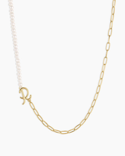 Lou Pearl Alphabet Necklace || option::18K Gold Plated, R