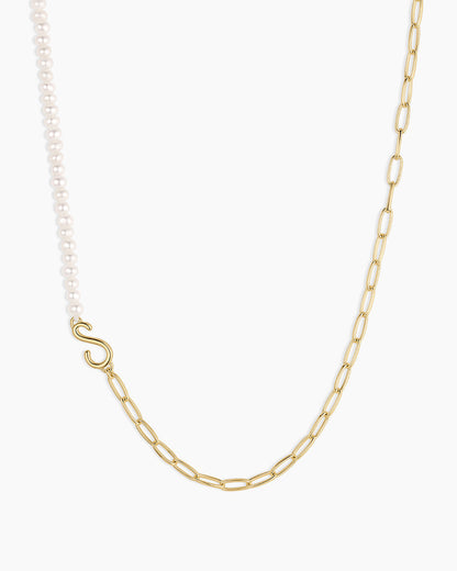 Lou Pearl Alphabet Necklace || option::18K Gold Plated, S