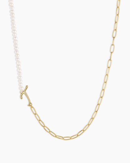 Lou Pearl Alphabet Necklace || option::18K Gold Plated, T