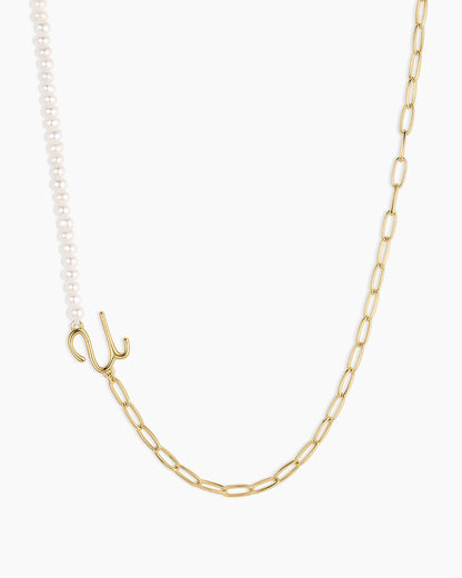 Lou Pearl Alphabet Necklace || option::18K Gold Plated, U