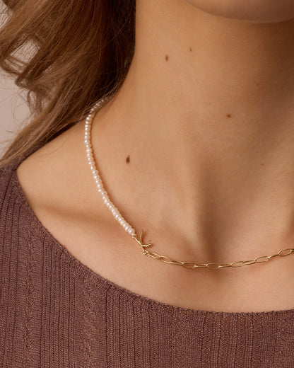 Lou Pearl Alphabet Necklace || option::18K Gold Plated, X