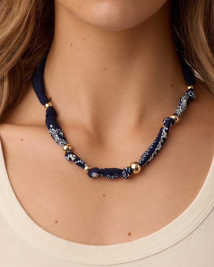 Paisley Bandana Knot Necklace || option::18K Gold Plated, Navy