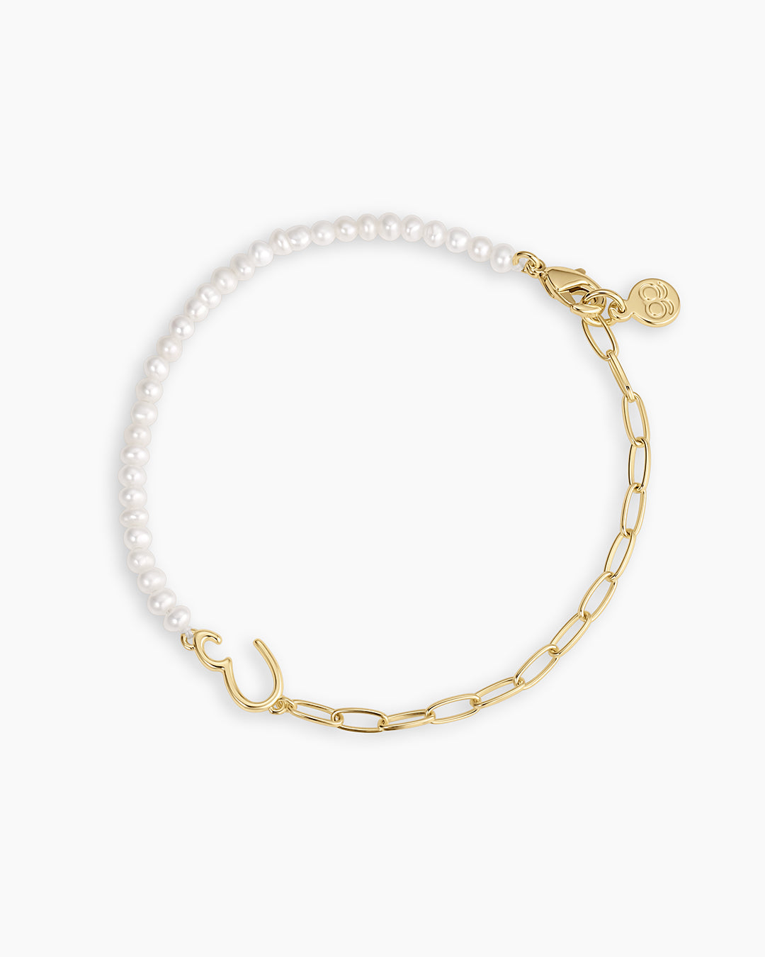 Lou Pearl Alphabet Bracelet || option::18K Gold Plated, E
