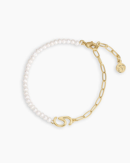 Lou Pearl Alphabet Bracelet || option::18K Gold Plated, G