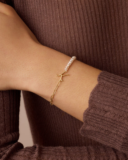 Lou Pearl Alphabet Bracelet || option::18K Gold Plated, K