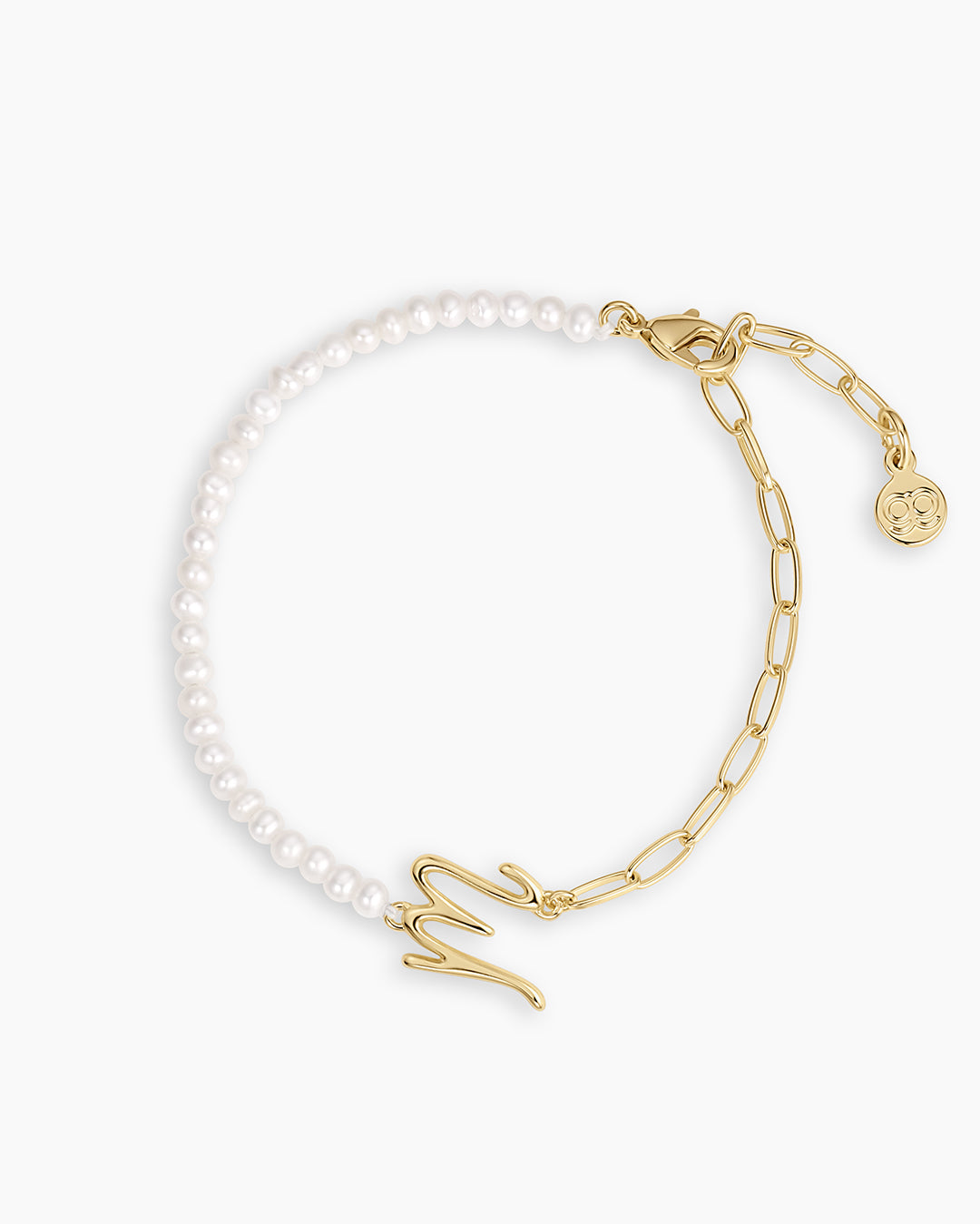 Lou Pearl Alphabet Bracelet || option::18K Gold Plated, M