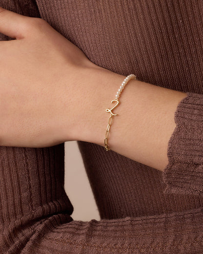 Lou Pearl Alphabet Bracelet || option::18K Gold Plated, Z