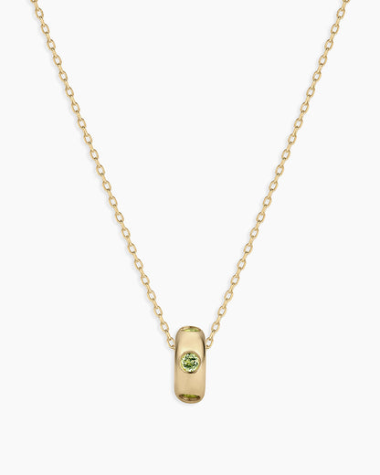 14K Gold Birthstone Halo Charm Necklace || option::14K Solid Gold, Peridot - August