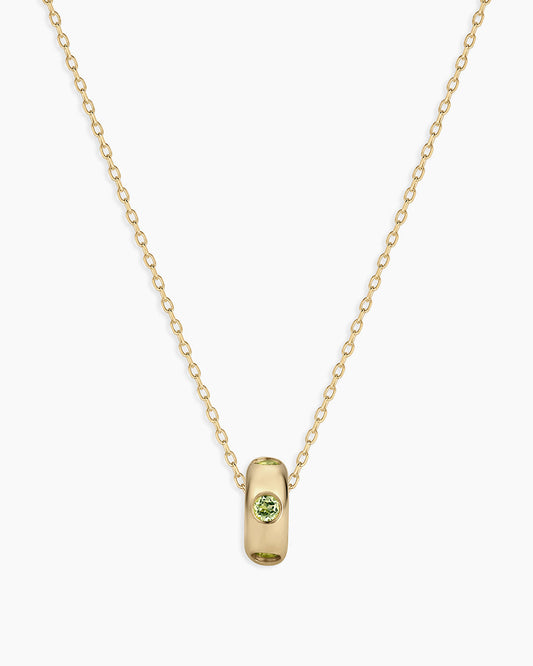 14K Gold Birthstone Halo Charm Necklace || option::14K Solid Gold, Peridot - August