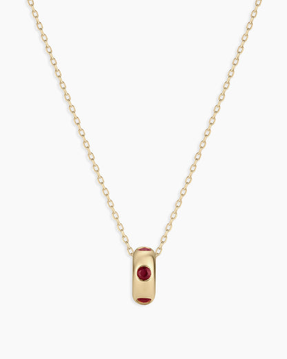 14K Gold Birthstone Halo Charm Necklace || option::14K Solid Gold, Ruby - July