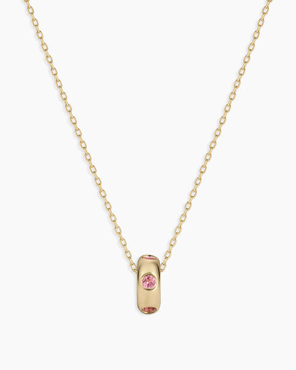 14K Gold Birthstone Halo Charm Necklace