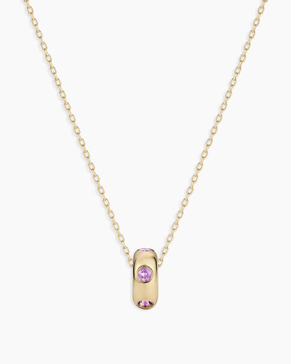 14K Gold Birthstone Halo Charm Necklace || option::14K Solid Gold, Amethyst - February