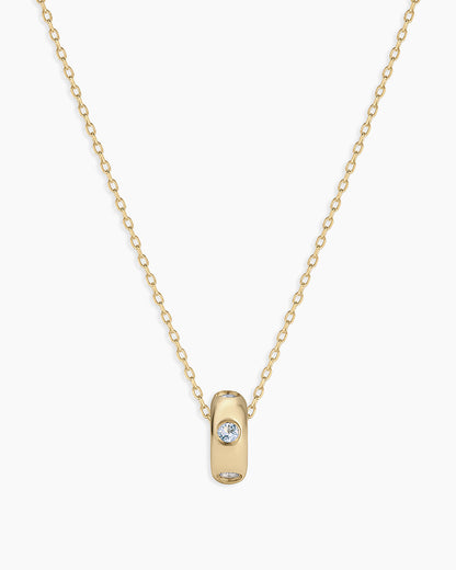14K Gold Birthstone Halo Charm Necklace || option::14K Solid Gold, Aquamarine - March