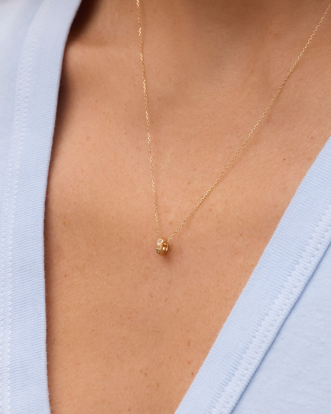 14K Gold Birthstone Halo Charm Necklace || option::14K Solid Gold, Aquamarine - March