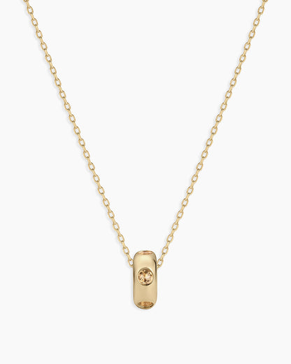 14K Gold Birthstone Halo Charm Necklace || option::14K Solid Gold, Citrine - November