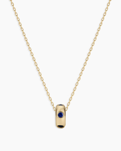 14K Gold Birthstone Halo Charm Necklace || option::14K Solid Gold, Blue Sapphire - September