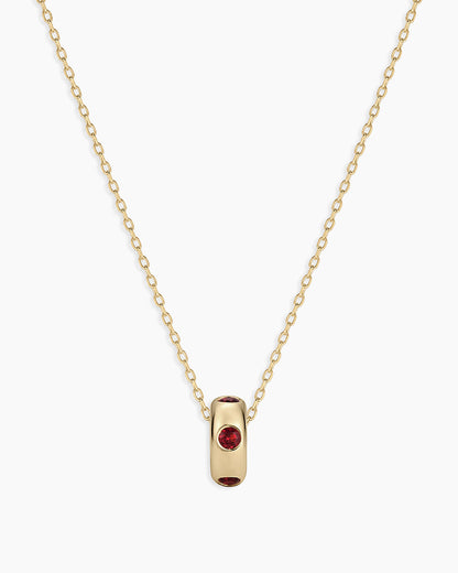 14K Gold Birthstone Halo Charm Necklace || option::14K Solid Gold, Garnet - January