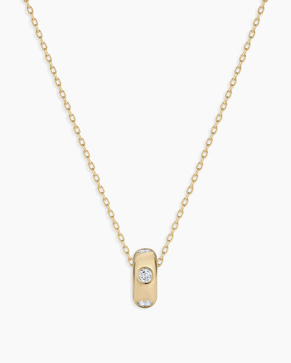 14K Gold Birthstone Halo Charm Necklace || option::14K Solid Gold, White Topaz - April