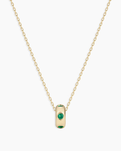 14K Gold Birthstone Halo Charm Necklace || option::14K Solid Gold, Green Agate - May