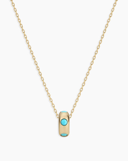 14K Gold Birthstone Halo Charm Necklace || option::14K Solid Gold, Turquoise - December