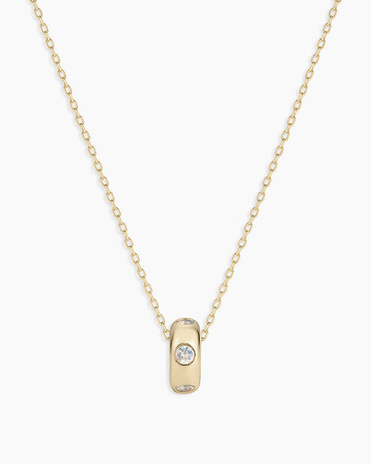 14K Gold Birthstone Halo Charm Necklace || option::14K Solid Gold, Moonstone - June