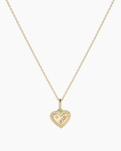 14K Gold Milestone Heart Charm Necklace || option::14K Solid Gold