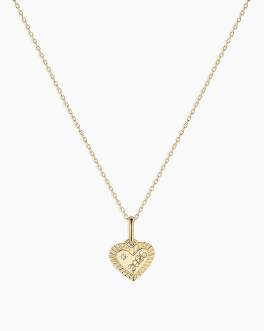 14K Gold Milestone Heart Charm Necklace || option::14K Solid Gold