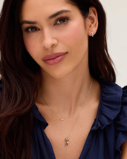 14K White Gold Lou Halo Charm Necklace || option::14K Solid White Gold