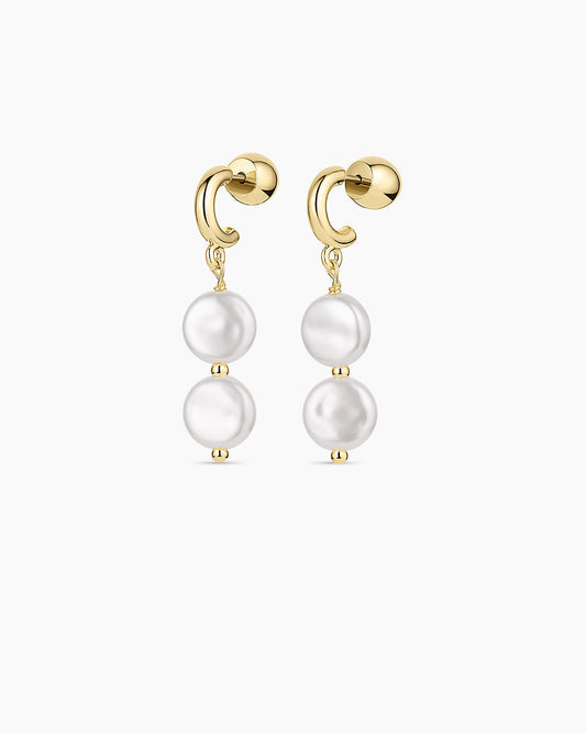 Reese Pearl Drop Huggies || option::18K Gold Plated