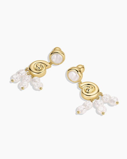 Reese Pearl Nautilus Earrings || option::18K Gold Plated