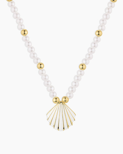 Scallop Pearl Necklace || option::18K Gold Plated