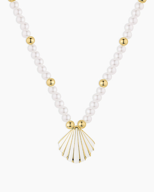 Scallop Pearl Necklace || option::18K Gold Plated