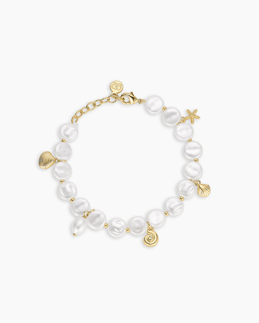 Reese Pearl Mini Charm Bracelet || option::18K Gold Plated
