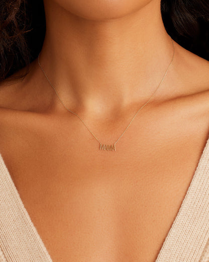 Woman wearing Mama Necklace || option::14K Solid Gold