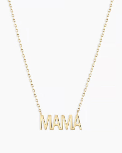 Woman wearing Mama Necklace || option::14K Solid Gold