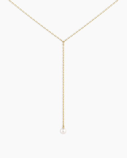 Pearl Lariat Necklace || option::14K Solid Gold