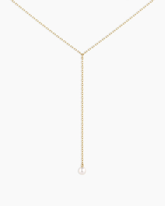 Pearl Lariat Necklace || option::14K Solid Gold