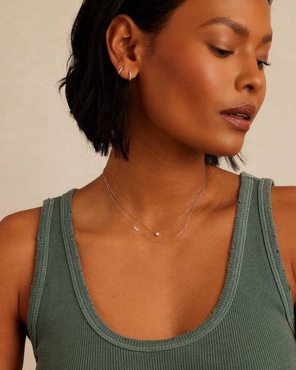 Woman wearing Alphabet Necklace || option::14K Solid White Gold, N