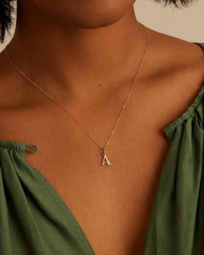 Diamond Vintage Alphabet Necklace || option::14K Solid Gold, D