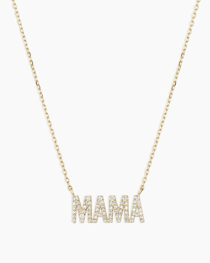 Diamond Pavé Mama Necklace || option::14K Solid Gold