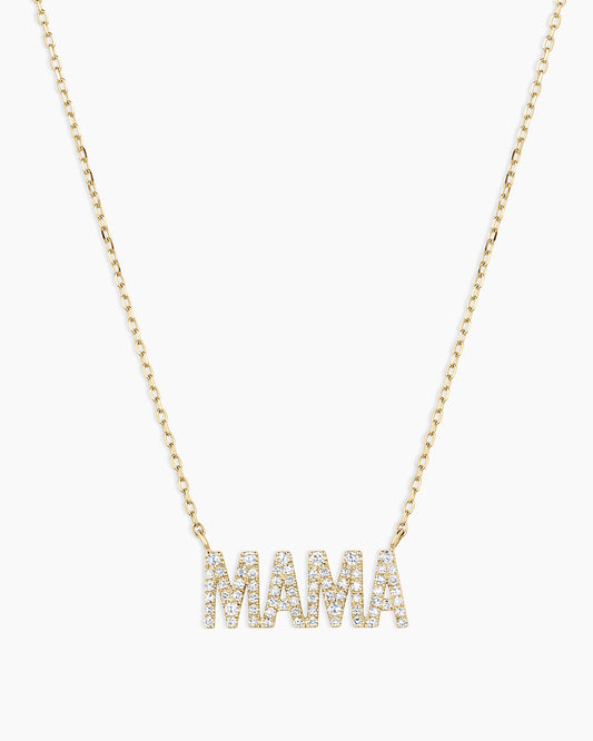 Diamond Pavé Mama Necklace || option::14K Solid Gold
