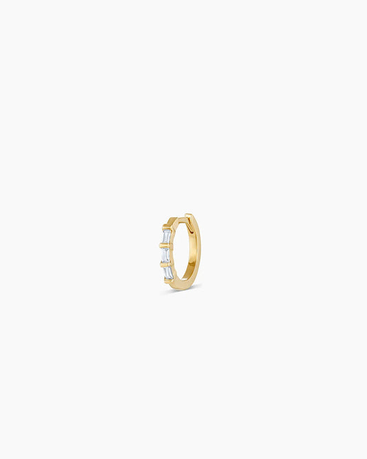 Baguette White Sapphire Huggie || option::14K Solid Gold
