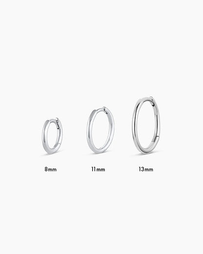 All sizes of white gold classic huggies